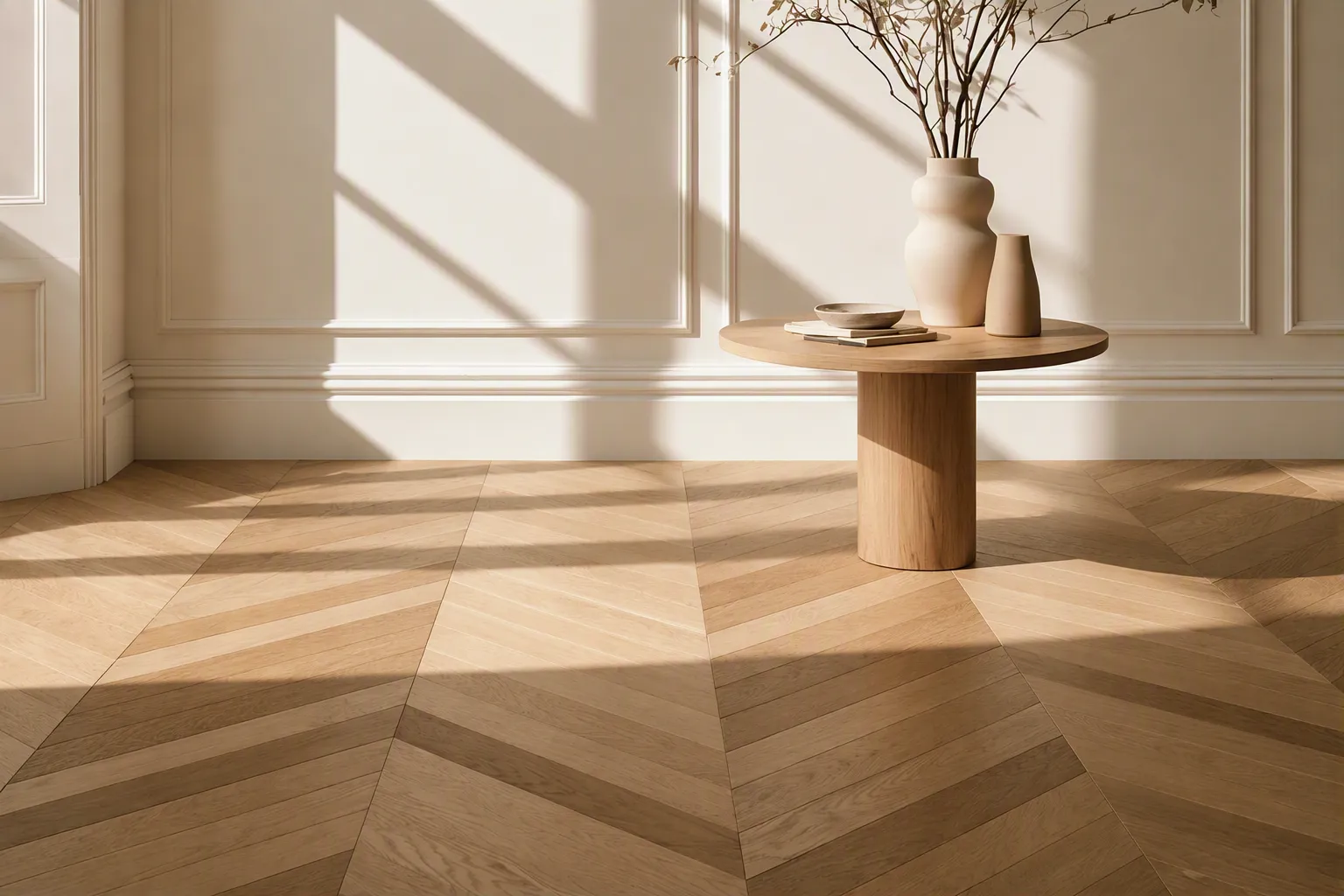 Chevron timber floor pattern